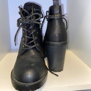 JustFab Black Combat Heeled Booties